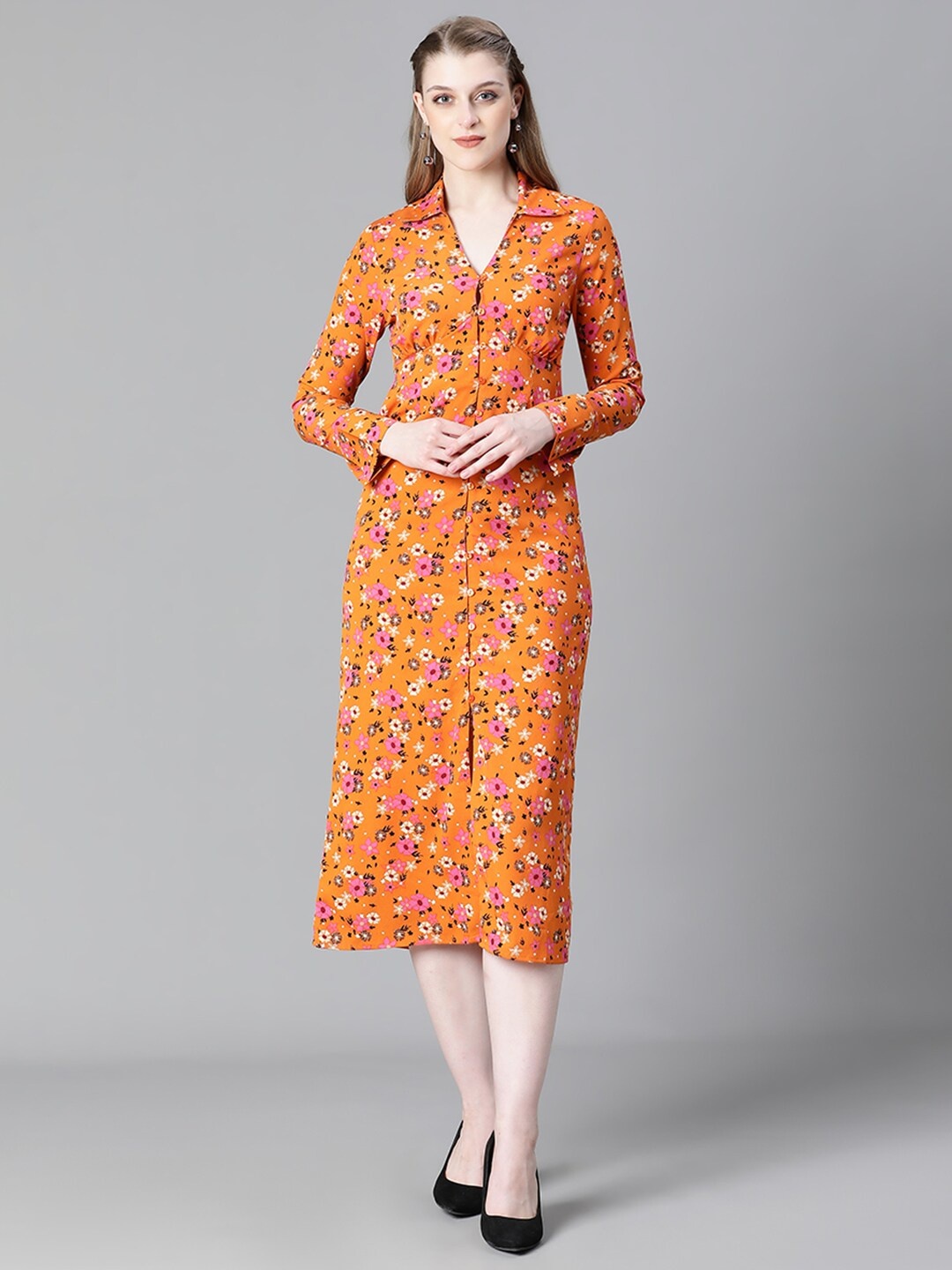 

Oxolloxo Floral Printed Empire Midi Dress, Orange