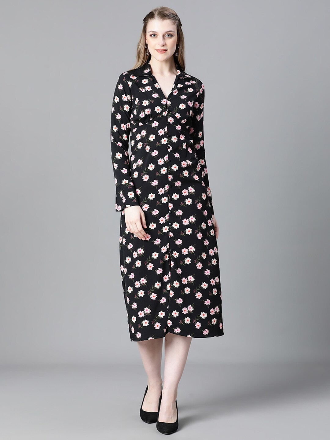 

Oxolloxo Floral Printed Empire Midi Dress, Black
