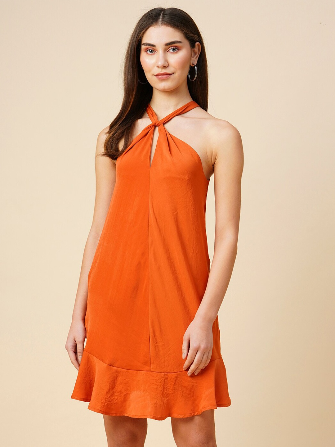 

Chemistry Halter Neck Tiered & Cut-Outs Detail A-Line Dress, Rust