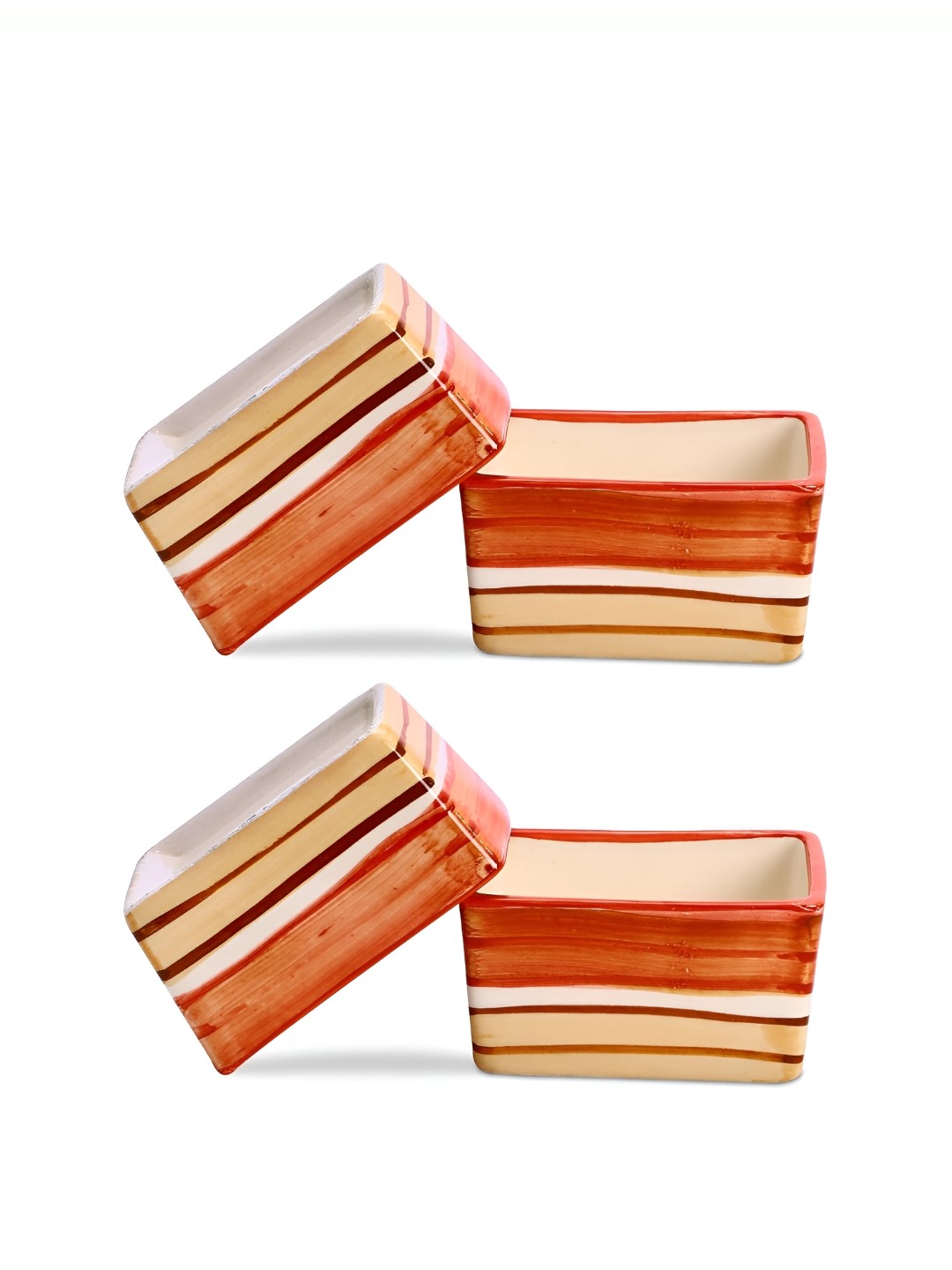 

caffeine Orange & Beige 4 Pieces Ceramic Microwave Safe Dip Bowls