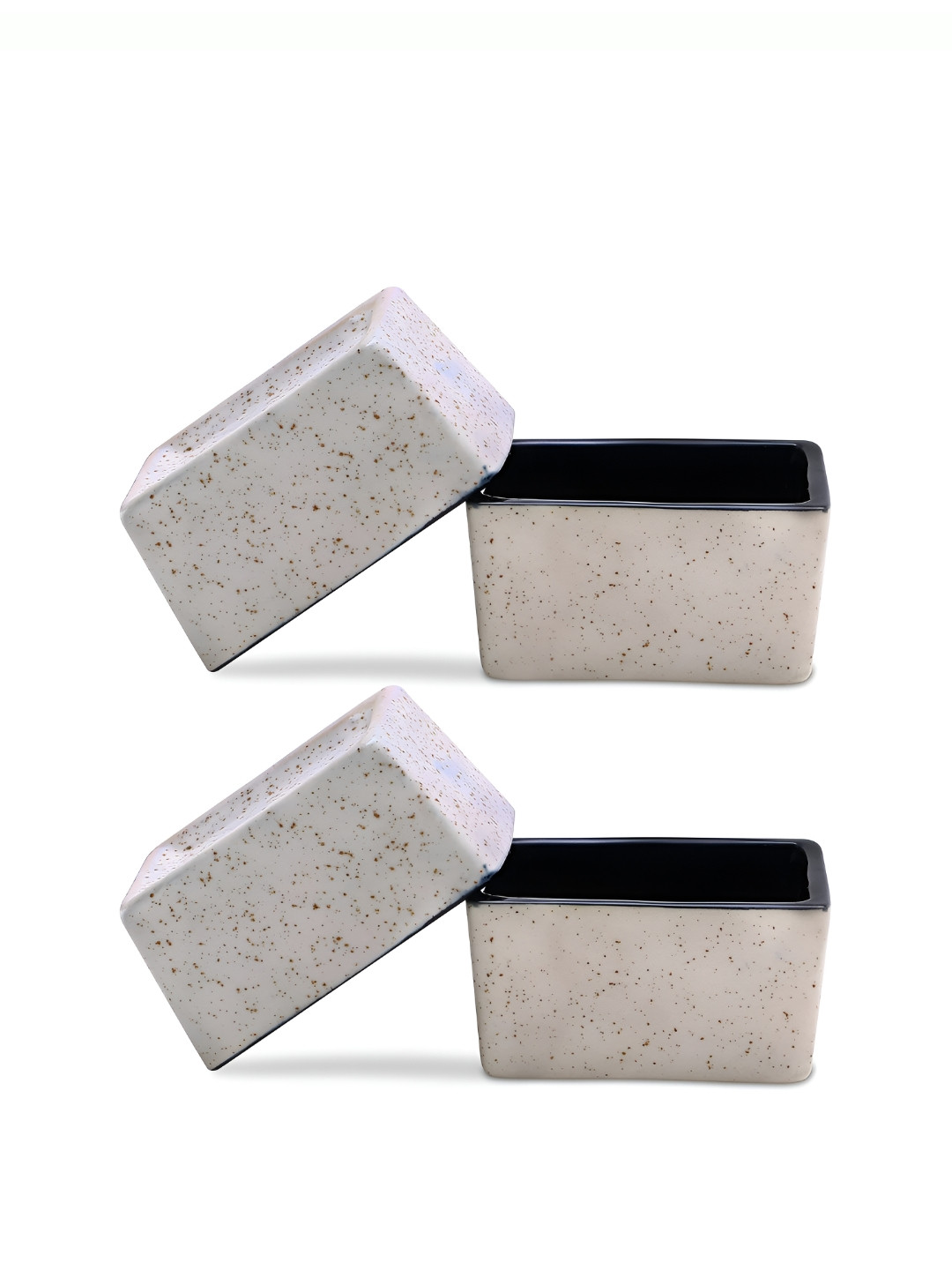 

caffeine Black & Cream 4 Pieces Ceramic Microwave Safe Dip and Sauce