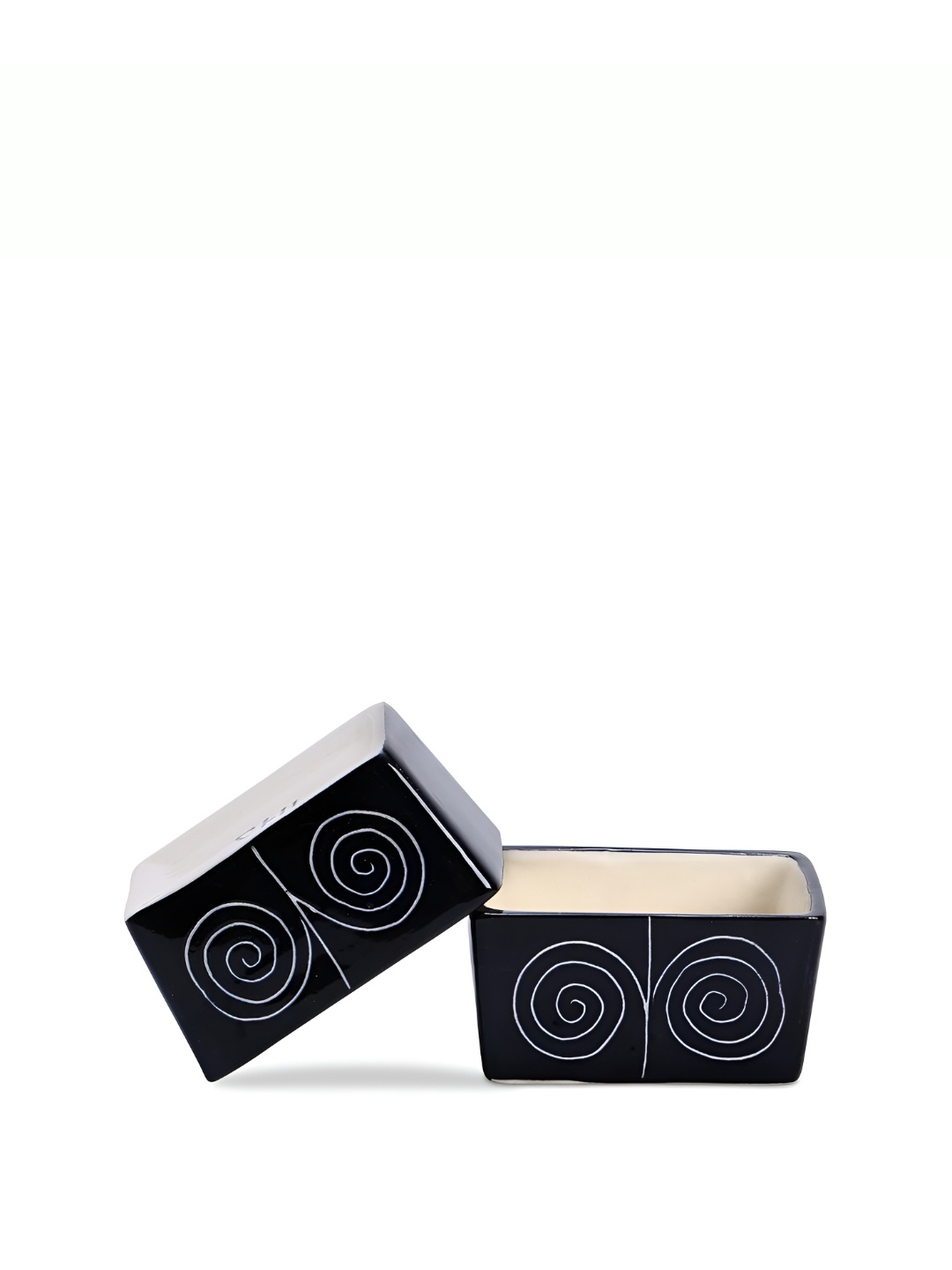 

caffeine Black & White 2 Pieces Printed Ceramic Microwave Safe Dip Bowls