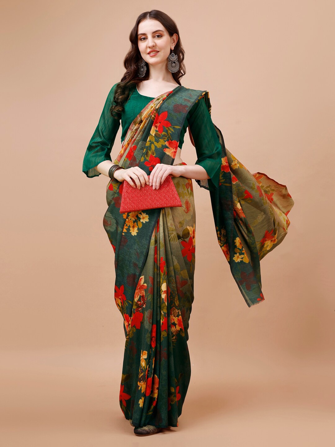 

KALINI Floral Printed Saree, Green