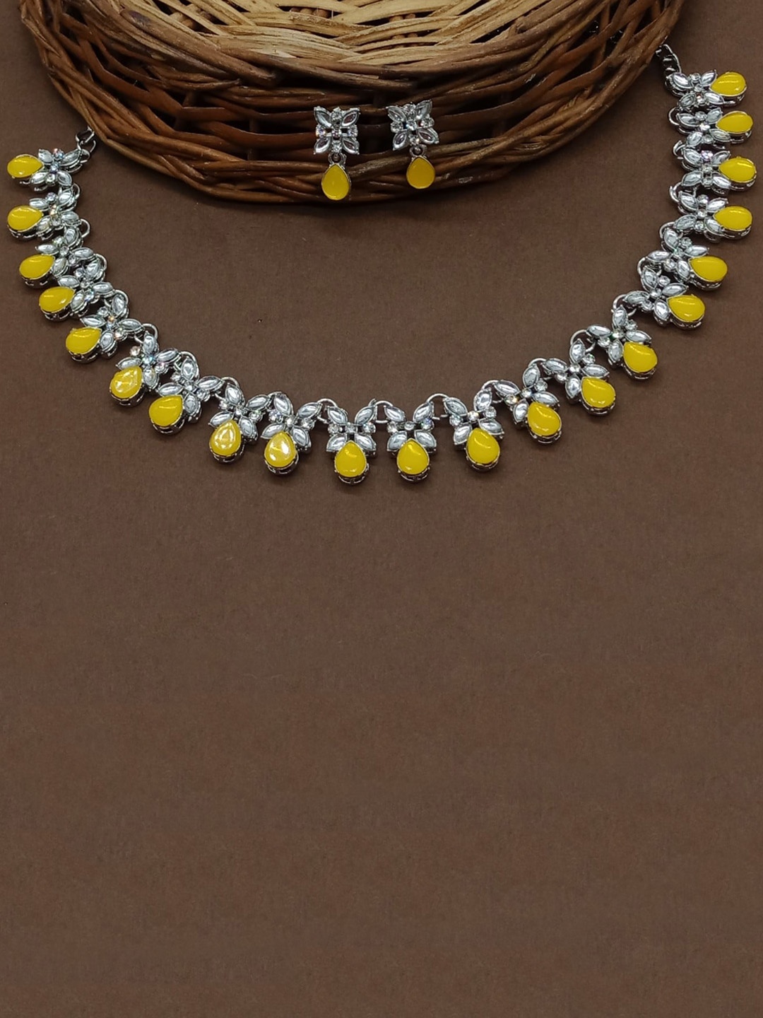 

AASHISH IMITATION Rhodium-Plated Stone-Studded Jewellery Set, Silver