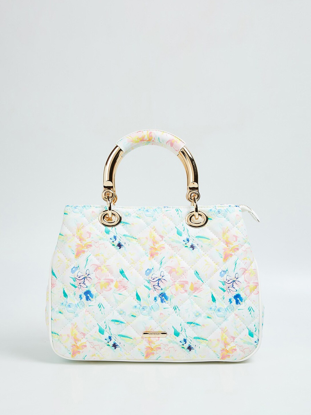 

Ginger by Lifestyle Floral Printed Zip Detail Handheld Bag, White