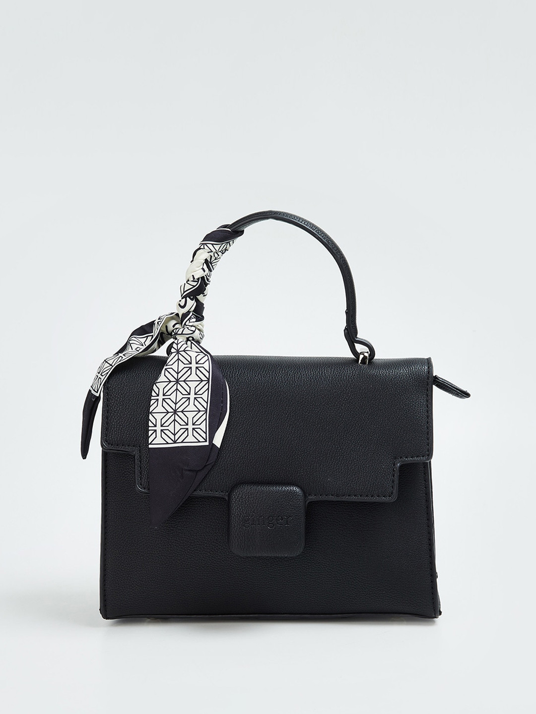 

Ginger by Lifestyle Textured Structured Handheld Bag With Scarf, Black