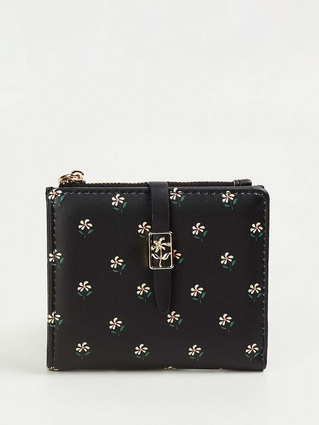 

Ginger by Lifestyle Women Floral Printed Two Fold Wallet, Black