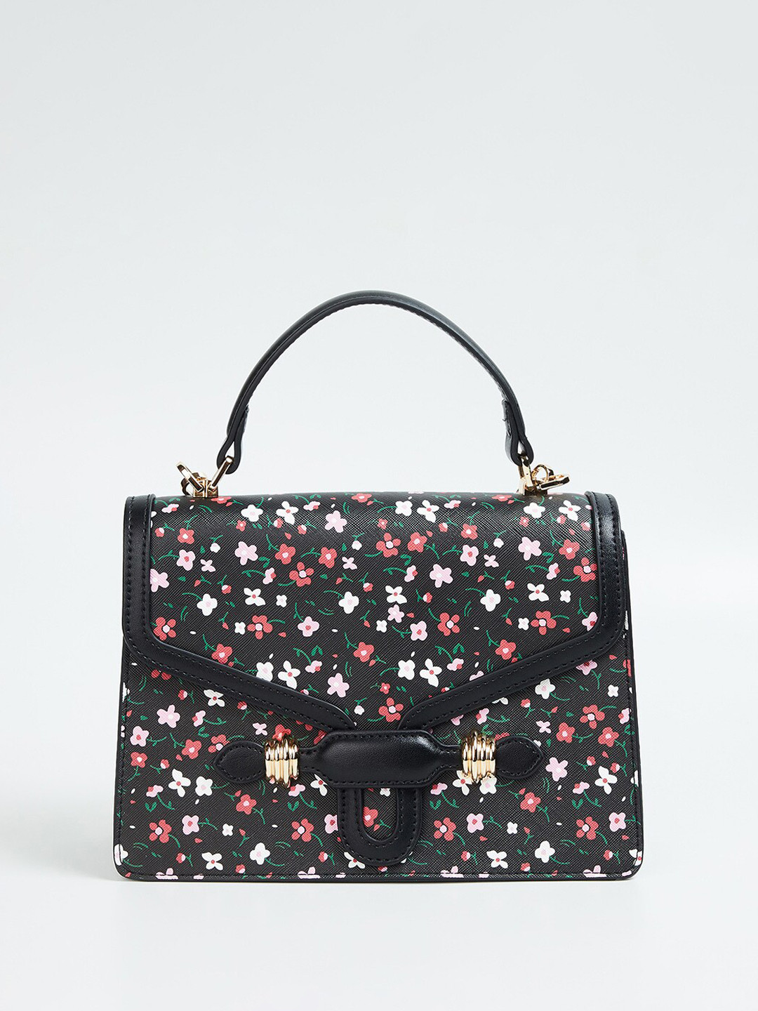 

Ginger by Lifestyle Floral Printed Structured Handheld Bag, Black