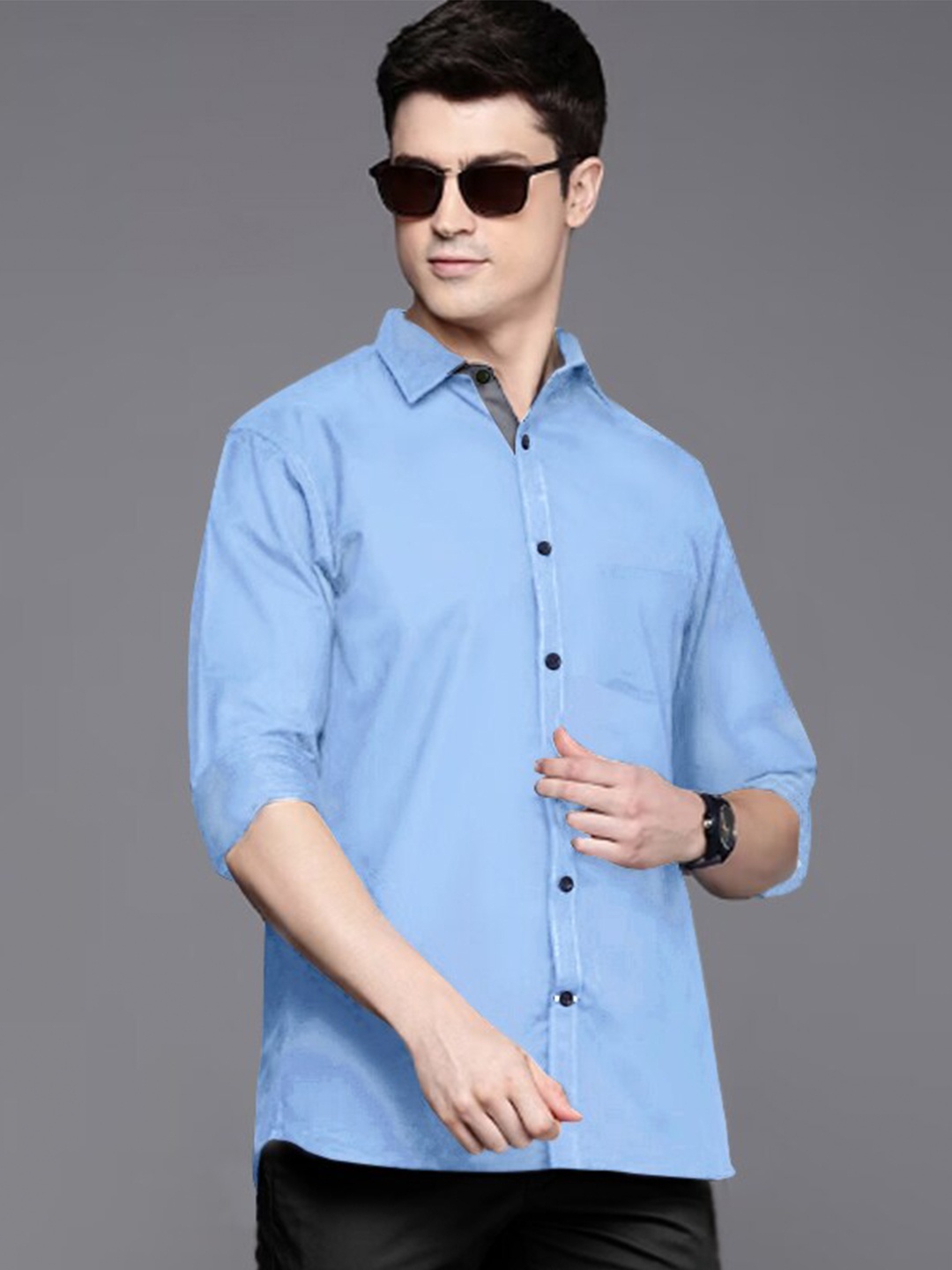 

Tee Projekt Standard Spread Collar Casual Cotton Shirt, Blue