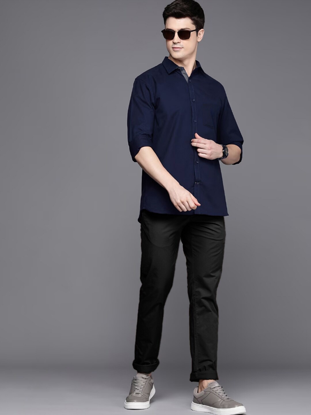 

Tee Projekt Standard Spread Collar Casual Cotton Shirt, Navy blue