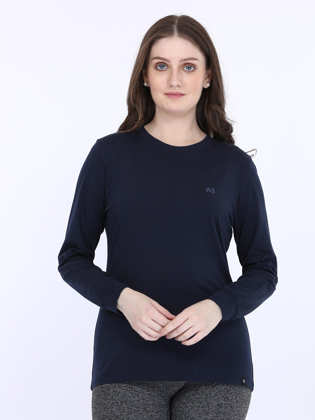 

MAYSIXTY Long Sleeves Pure Cotton T-shirt, Navy blue