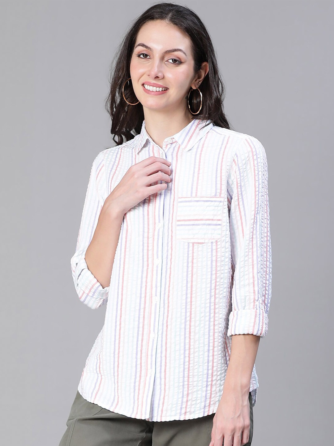 

Oxolloxo Premium Striped Cotton Shirt, White
