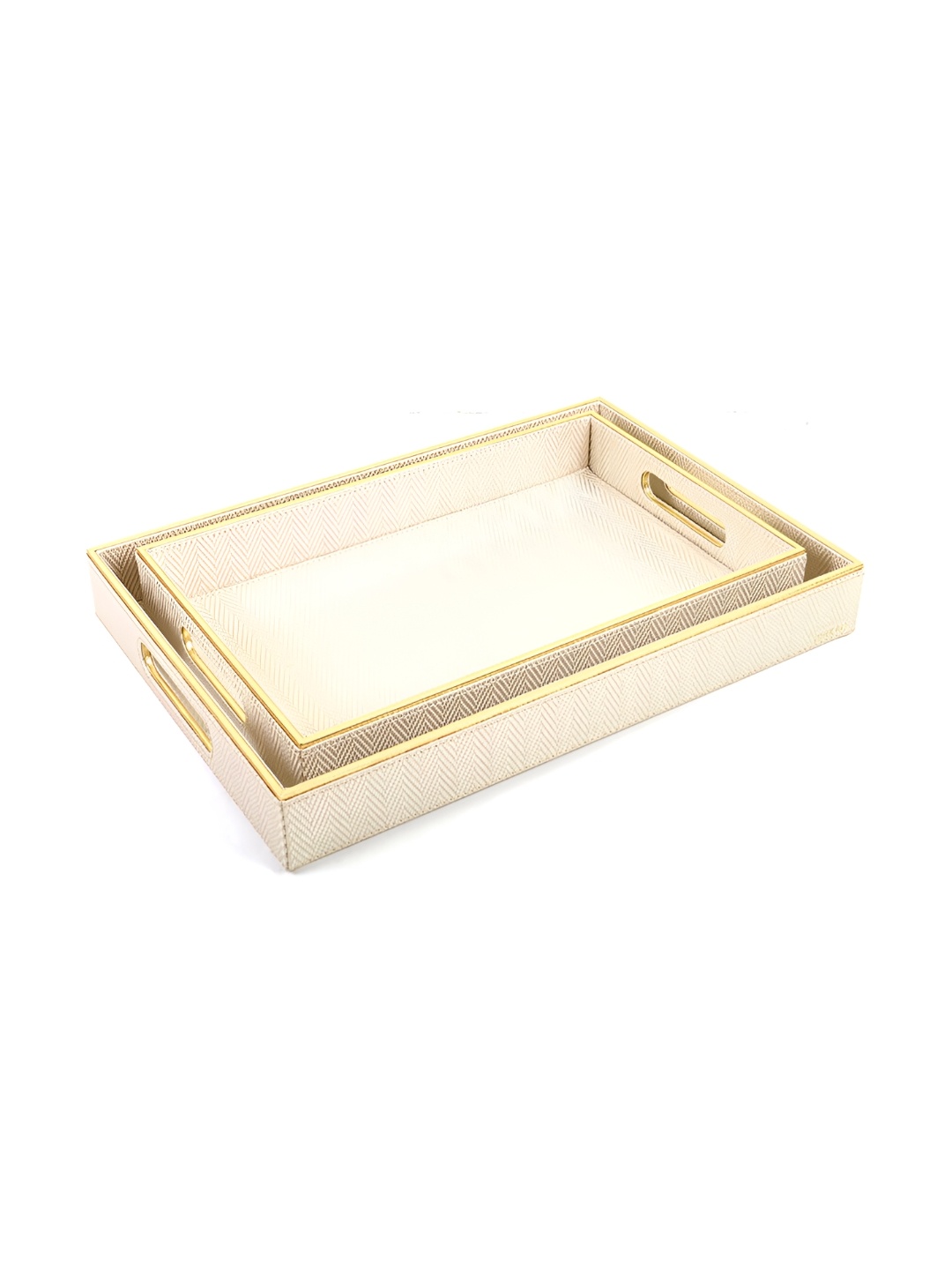 

ICHKAN Hamilton Cream & Gold Toned 2 Pieces Rectangle Trays