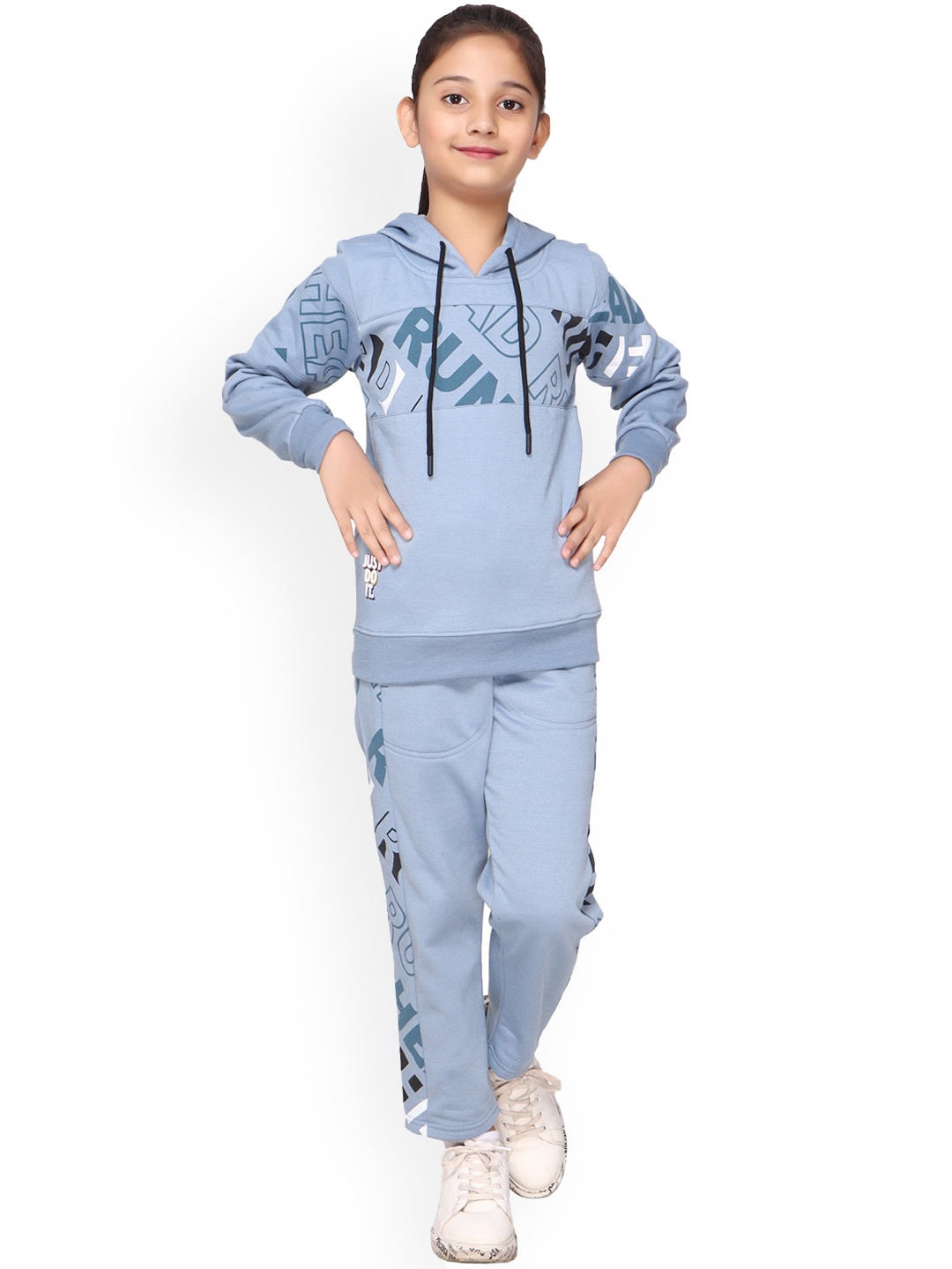 

BAESD Girls Printed Hooded Neck Tracksuits, Turquoise blue
