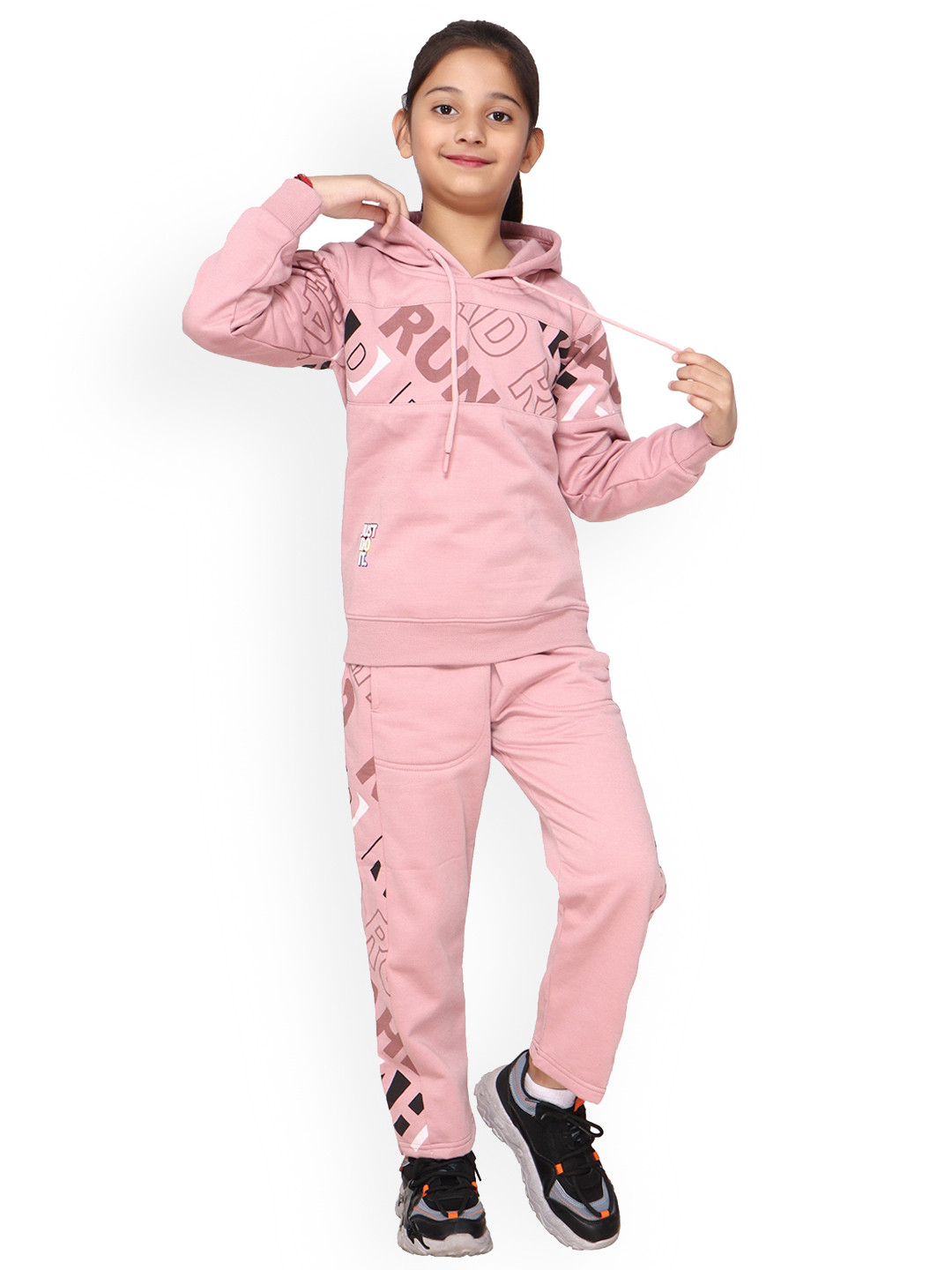 

BAESD Girls Printed Fleece Track Suit, Pink