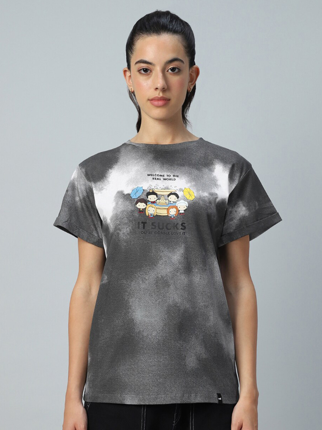 

Bewakoof Graphic Printed Relaxed Boyfriend Fit Pure Cotton T-shirt, White
