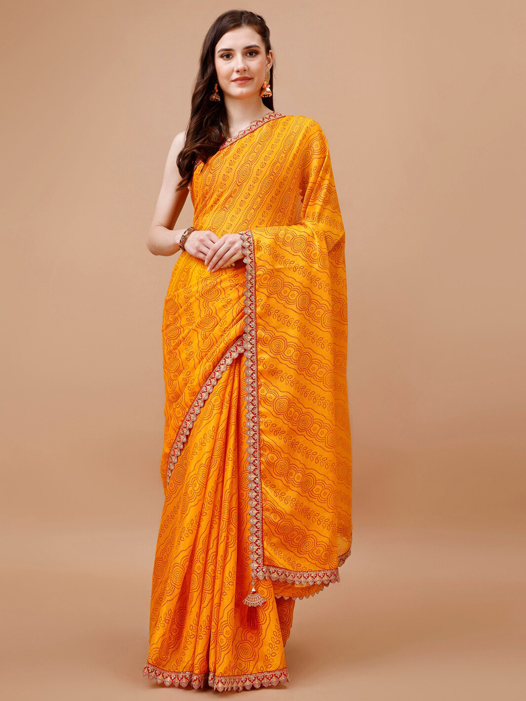 

Indian Women Bandhani Printed Saree, Yellow