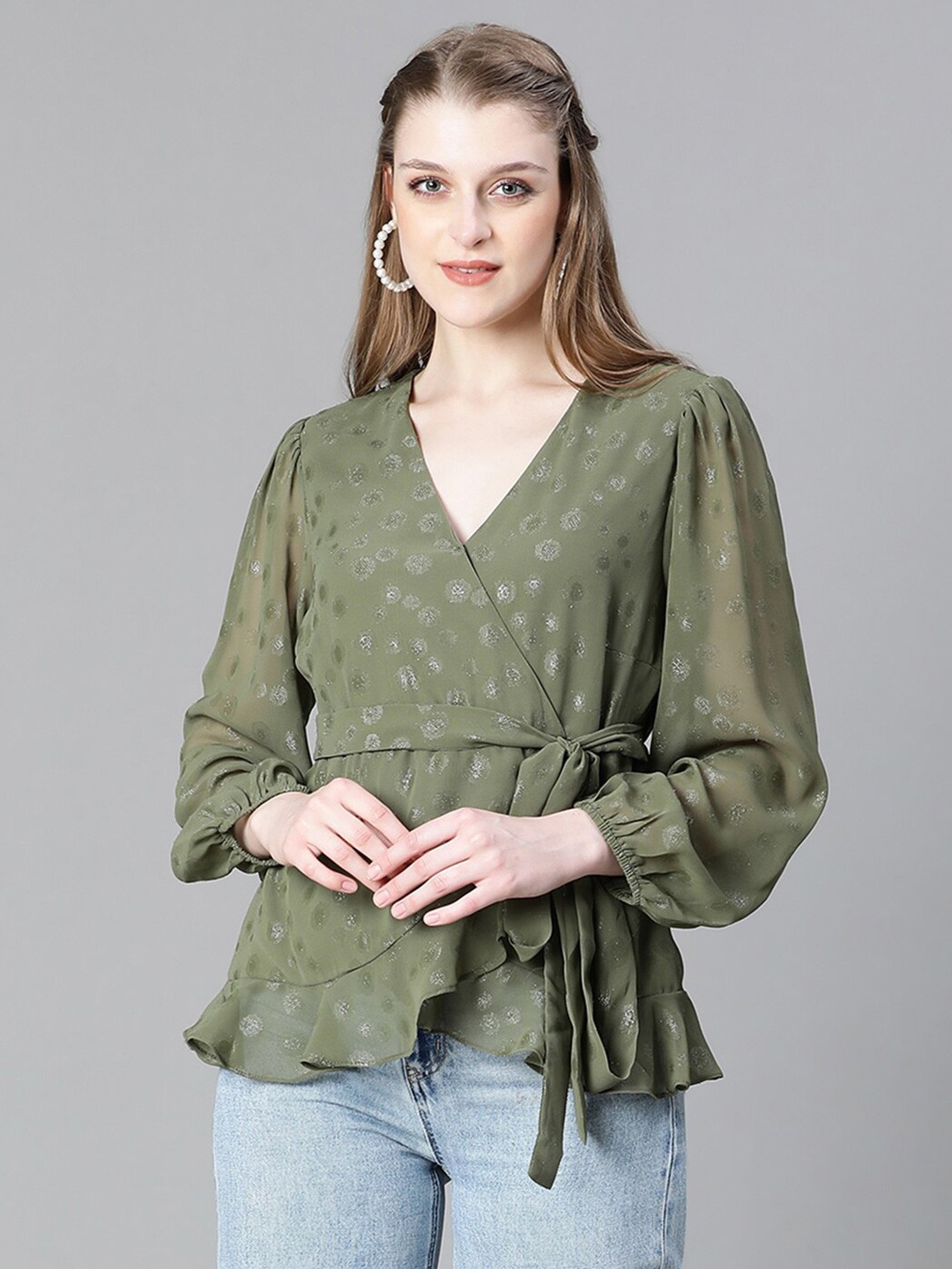 

Oxolloxo Self Design Tie Up Wrap Top, Green