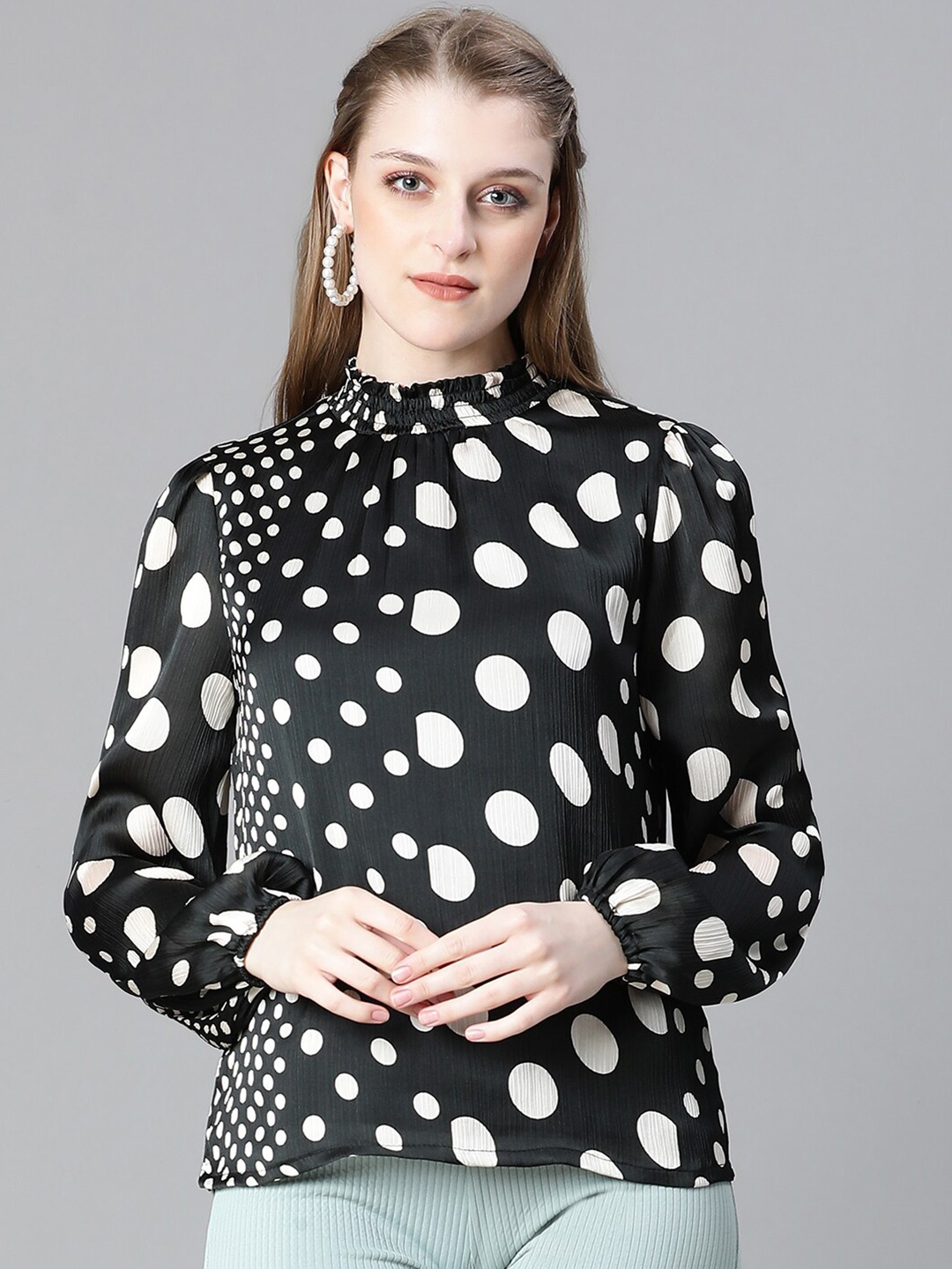 

Oxolloxo Polka Dot Printed Top, Black