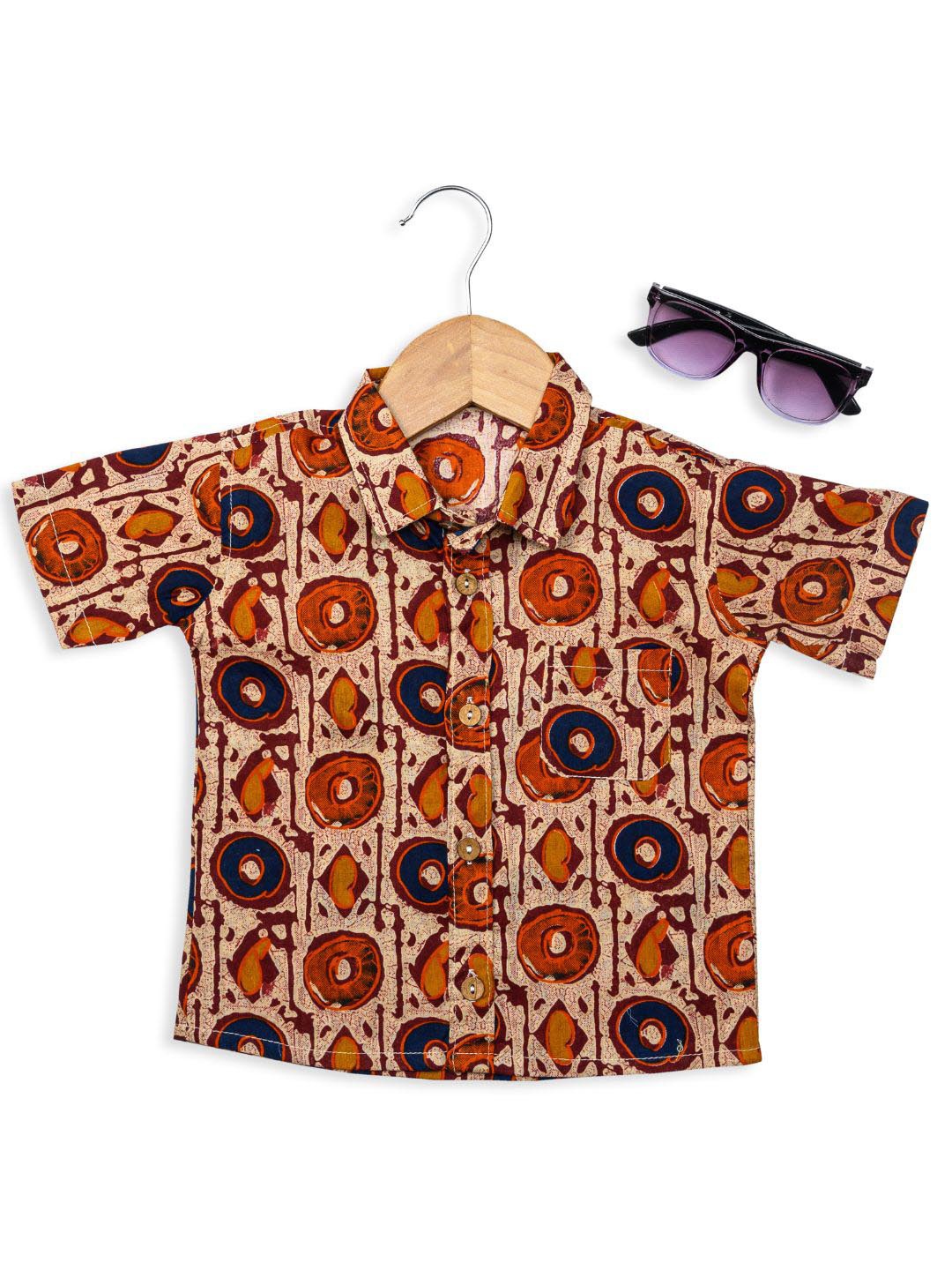 

BAESD Boys Relaxed Geometric Printed Organic Cotton Casual Shirt, Coffee brown