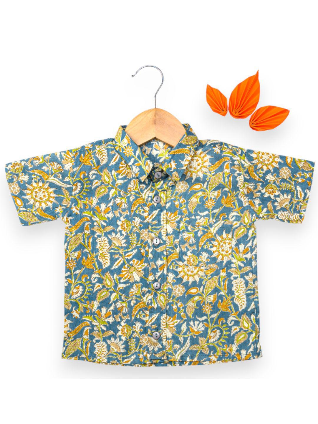 

BAESD Boys Relaxed Floral Printed Organic Cotton Casual Shirt, Blue