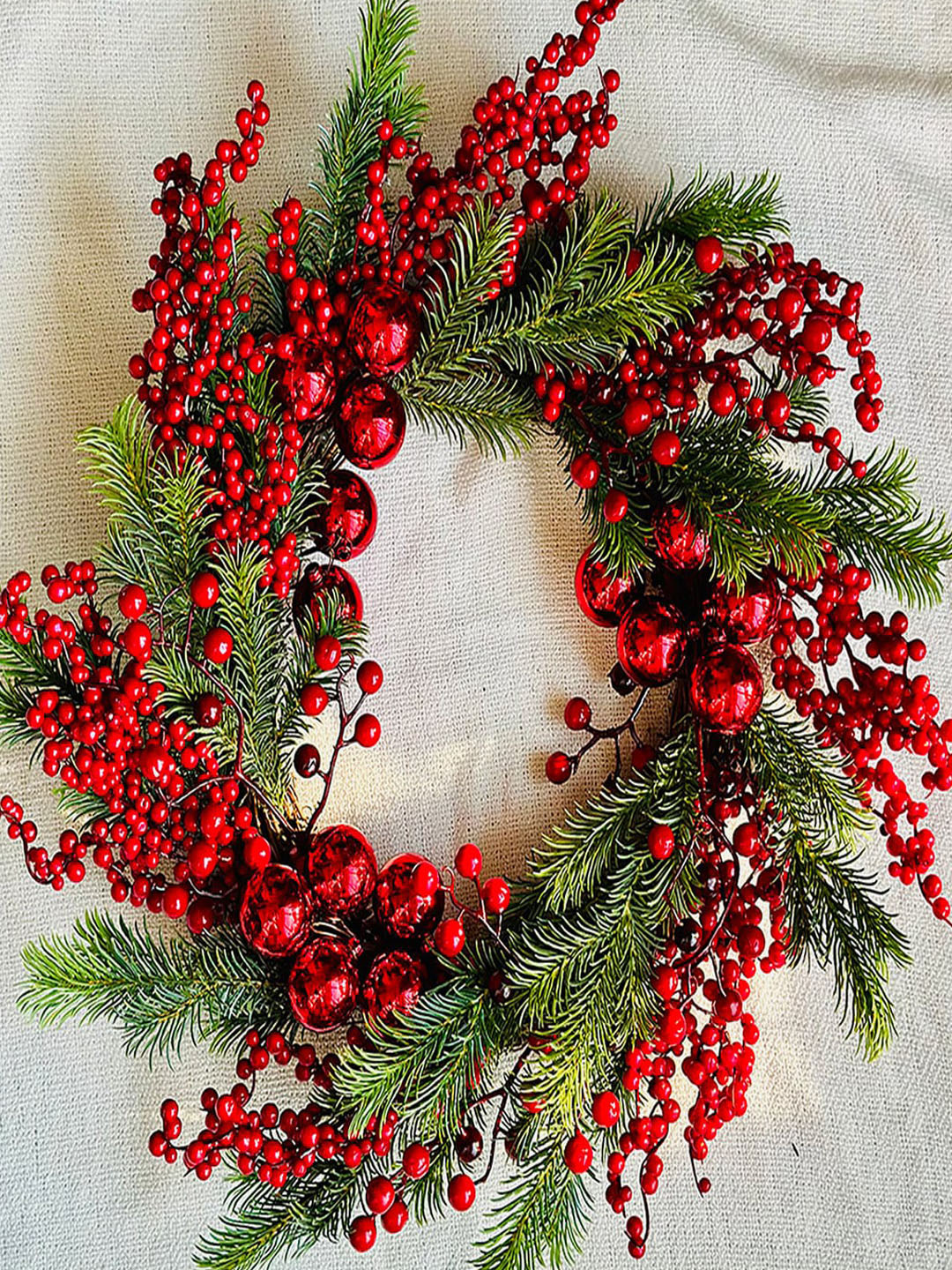 

Little Surprise Box LLP Red & Green Berries & Balls Artificial Wreath Christmas Decor