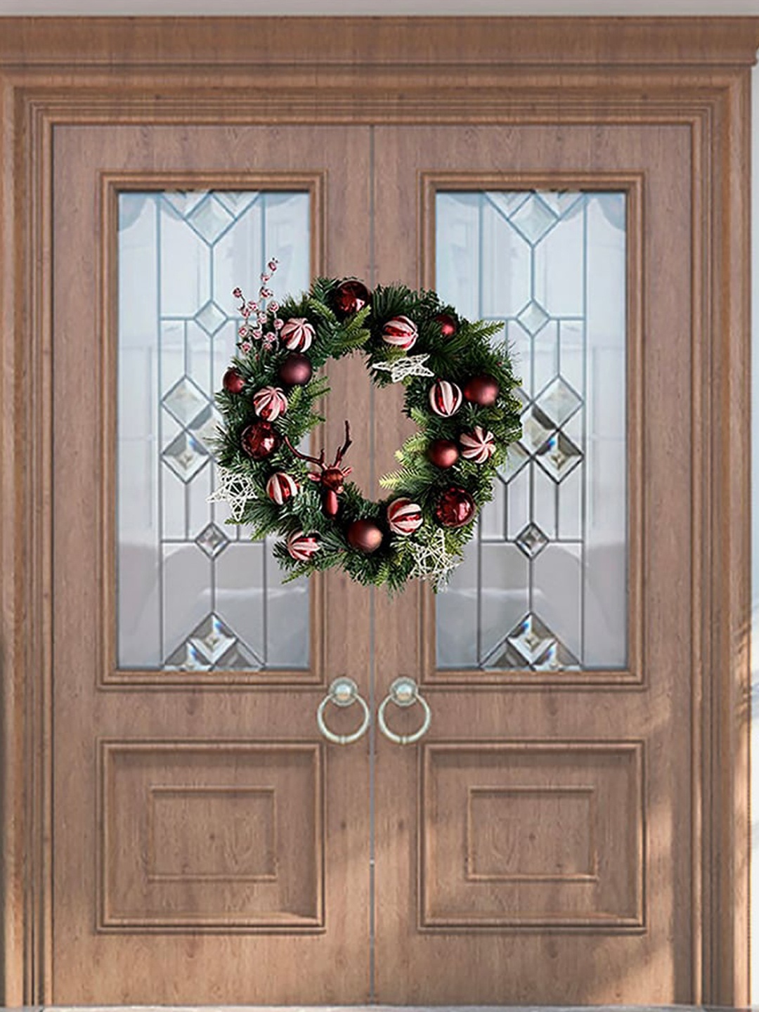 

Little Surprise Box LLP Maroon & Green Reindeer Artifical Wreath