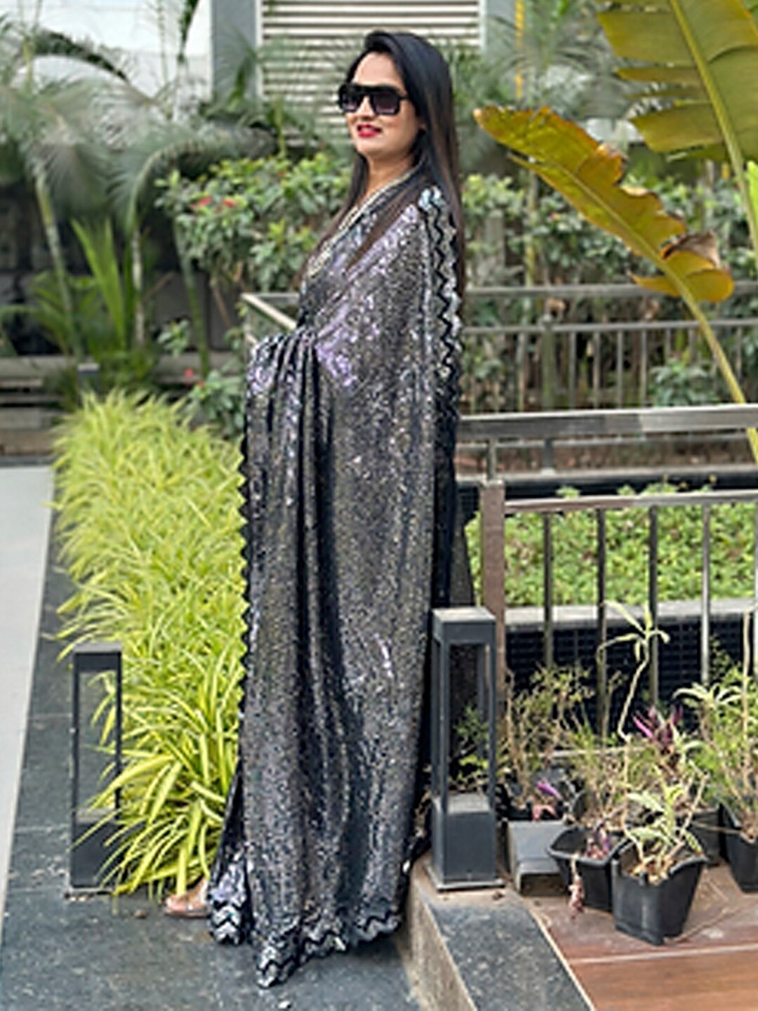 

Anouk Black Embellished Sequinned Pure Georgette Saree