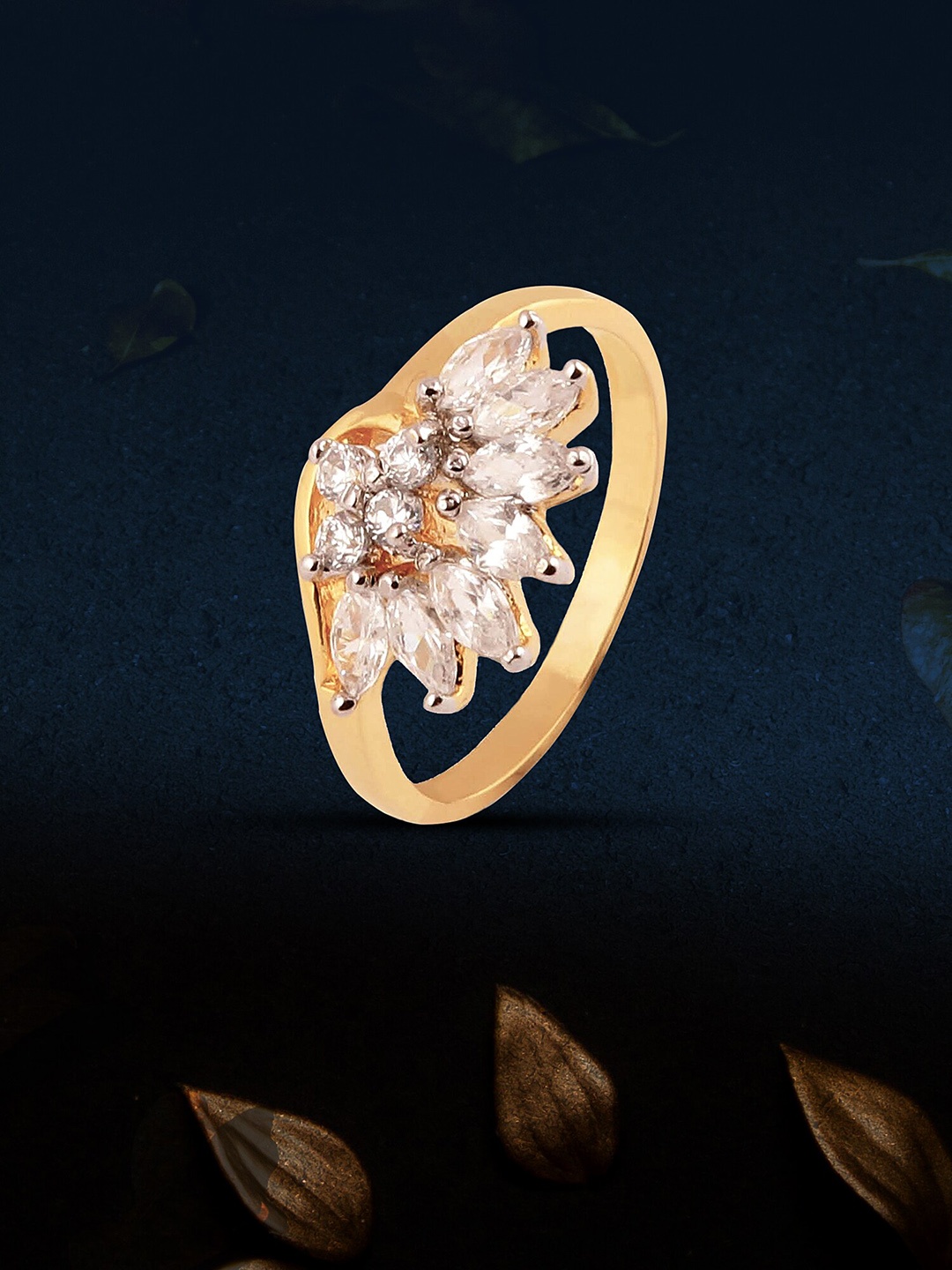 

Adwitiya Collection Gold-Plated Cubic Zirconia-Studded Finger Ring