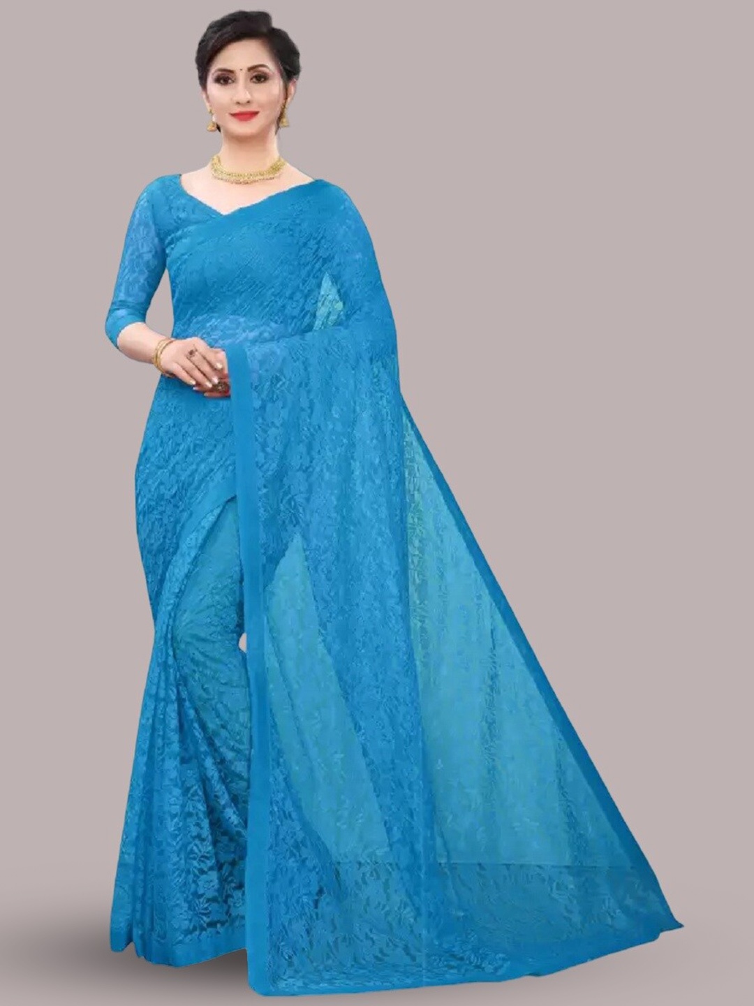 

APNISHA Self Design Net Saree, Blue