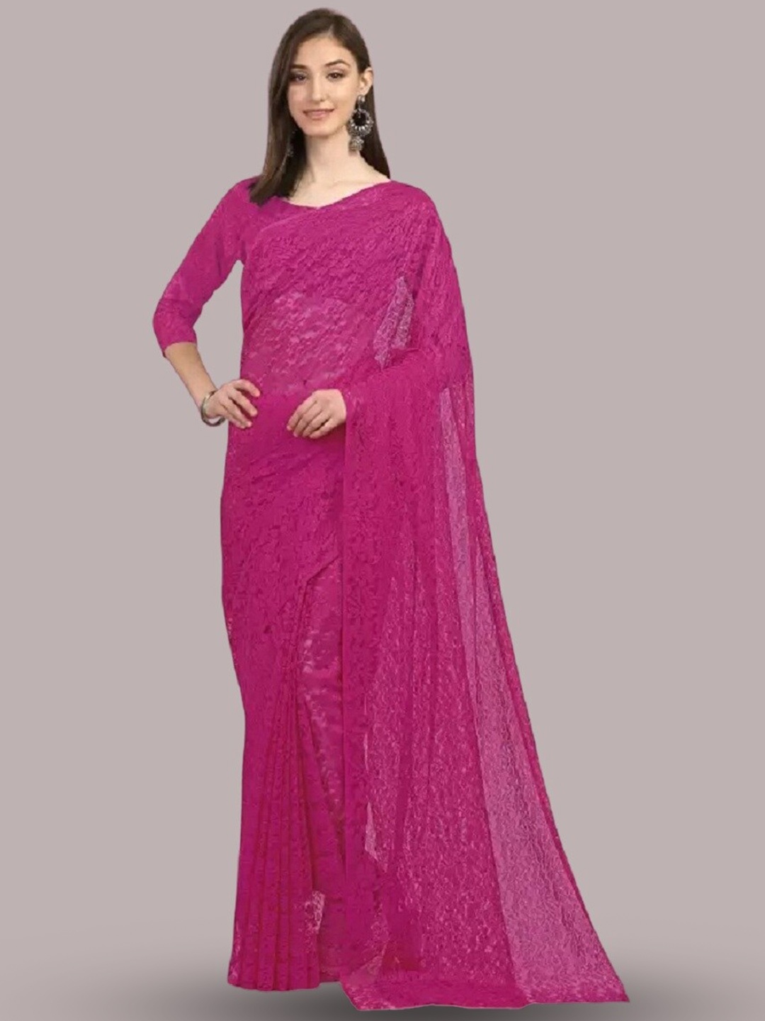 

APNISHA Floral Woven Design Net Saree, Magenta