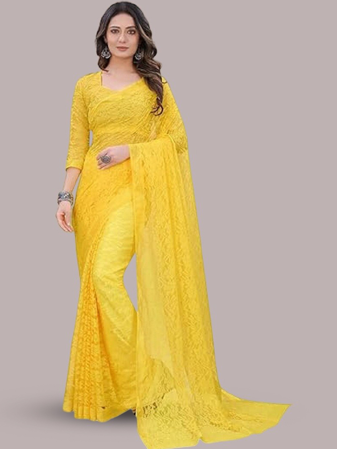 

APNISHA Floral Woven Design Net Saree, Yellow