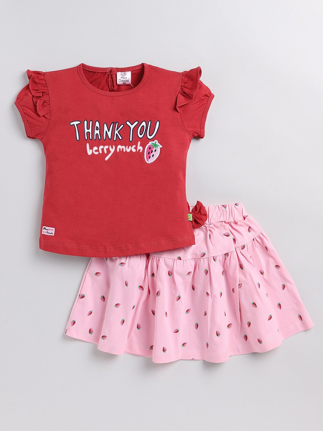 

BAESD Girls Printed Ruffles Top With Skirt, Red