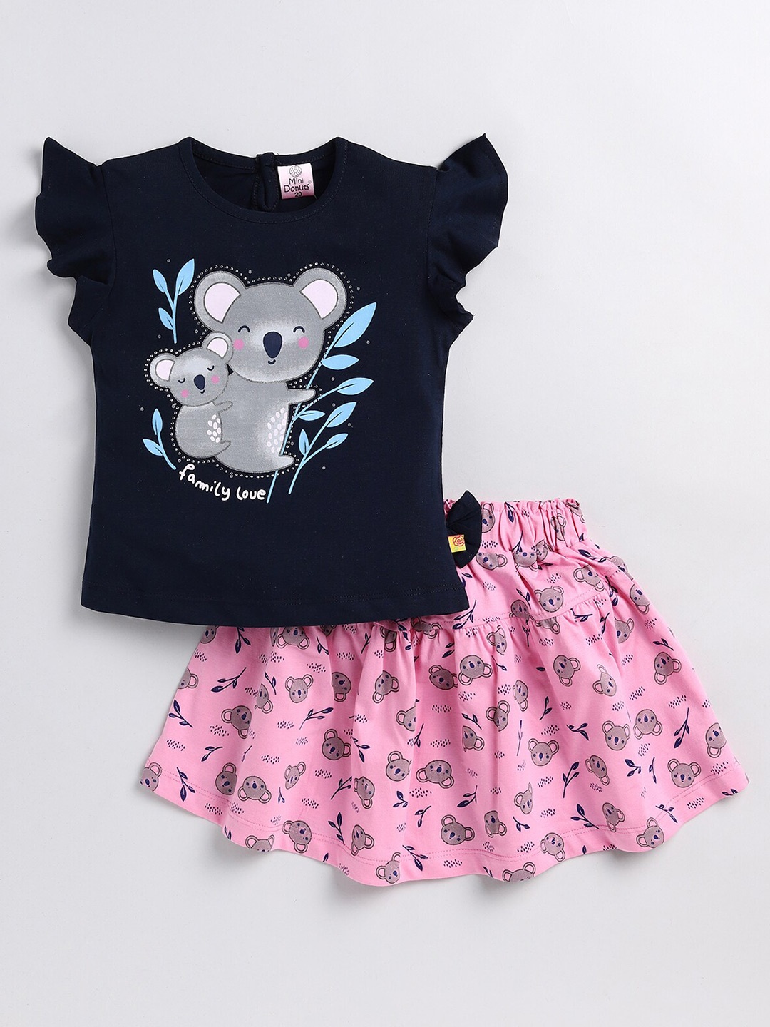 

BAESD Infants Girls Printed T-shirt With Skirt, Navy blue