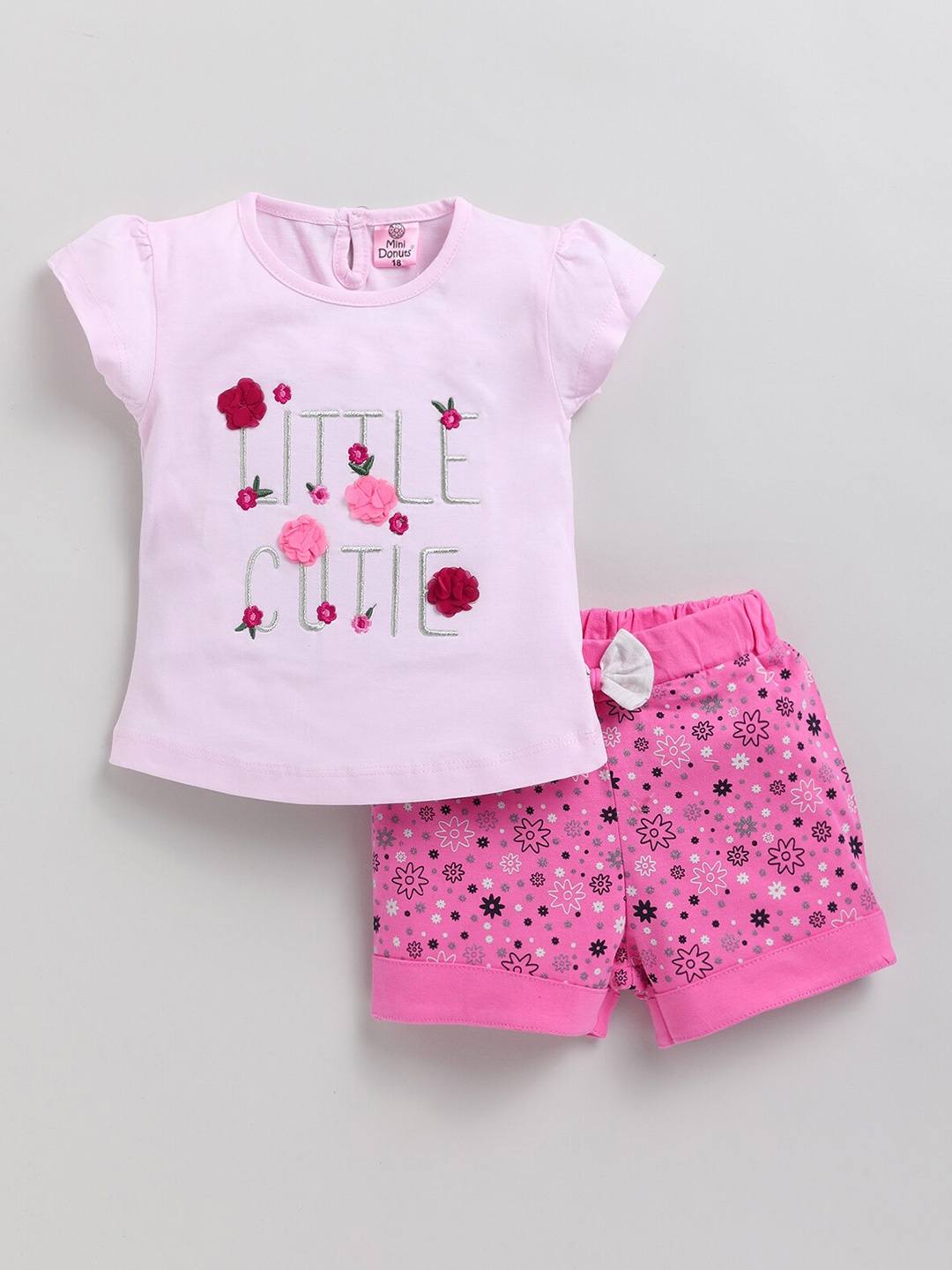 

BAESD Girls Printed Pure Cotton T-shirt With Shorts, Pink