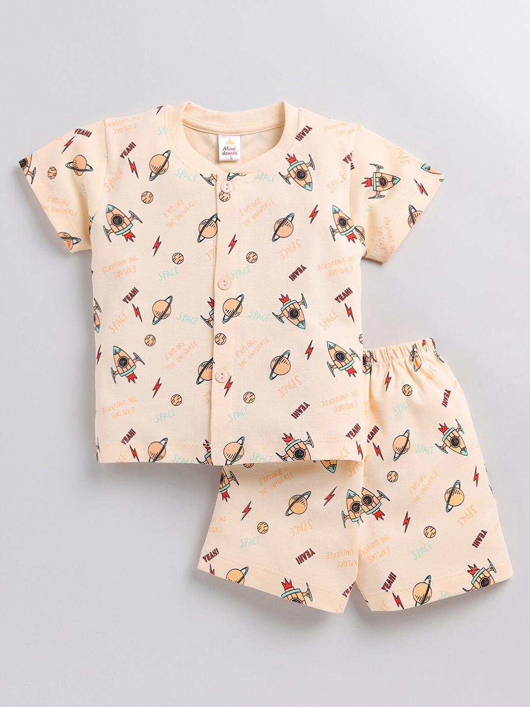

BAESD Boys Conversational Printed T-shirt with Shorts, Peach