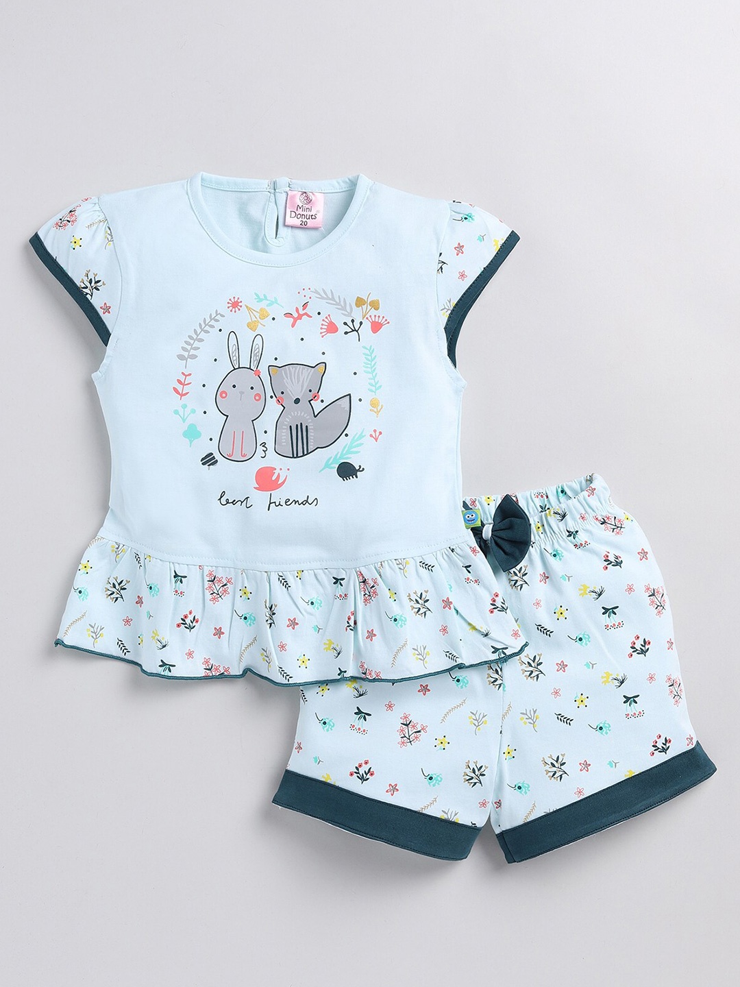 

BAESD Girls Conversational Printed Flared Top With Shorts, Blue