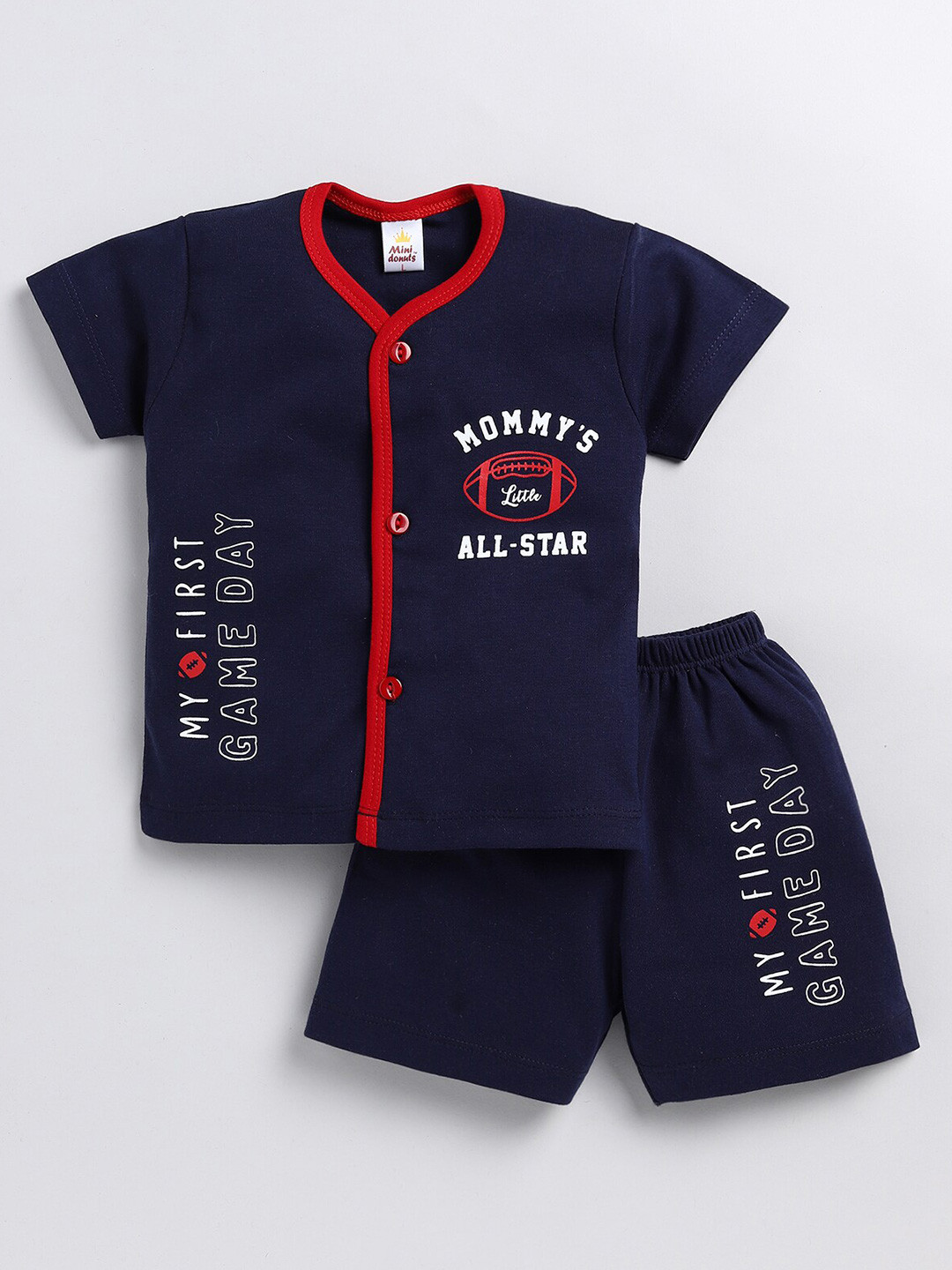 

BAESD Infants Boys Typography Printed Shirt With Shorts, Navy blue