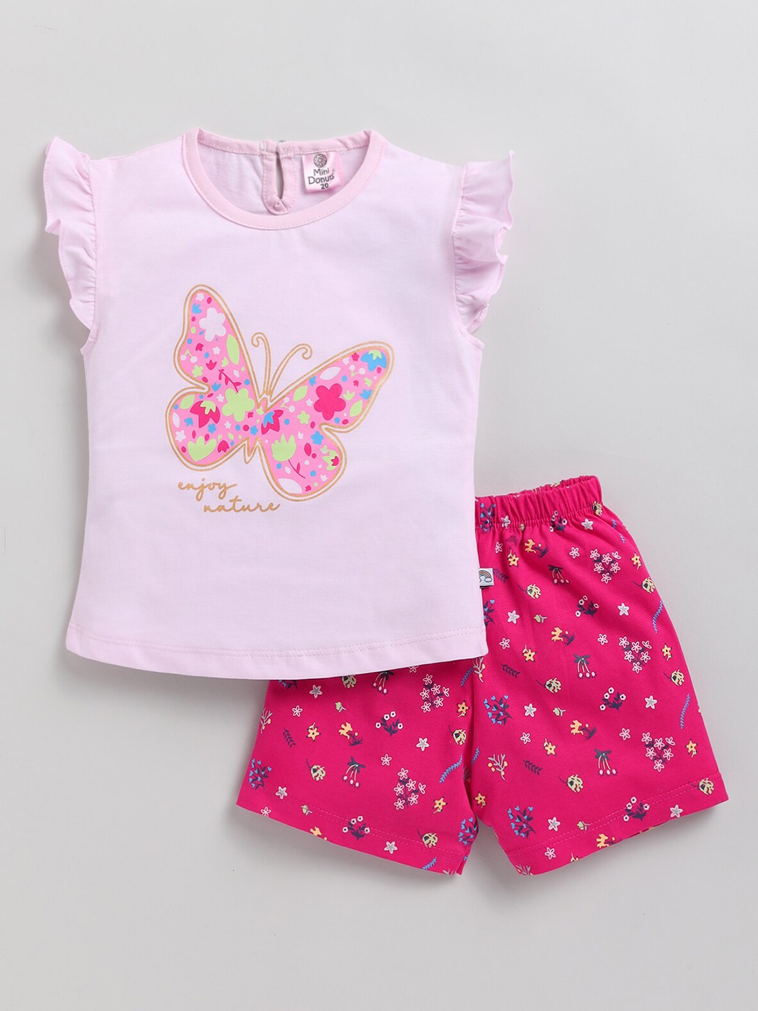 

BAESD Girls Printed Pure Cotton Top With Shorts, Pink