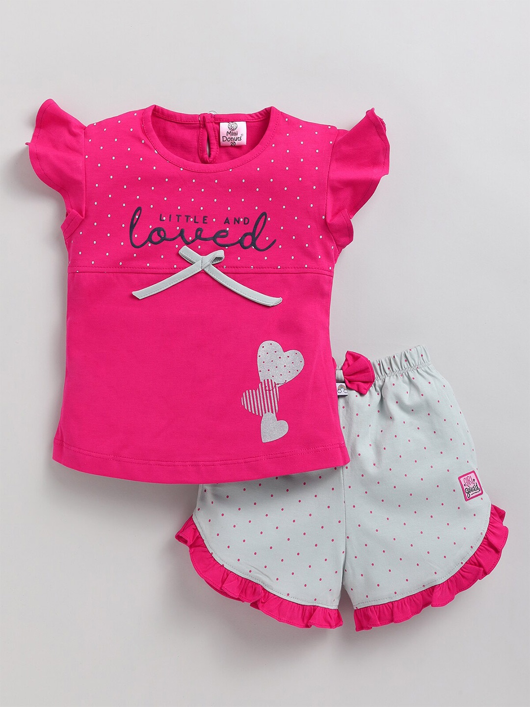 

BAESD Girls Printed Pure Cotton Top with Shorts, Pink