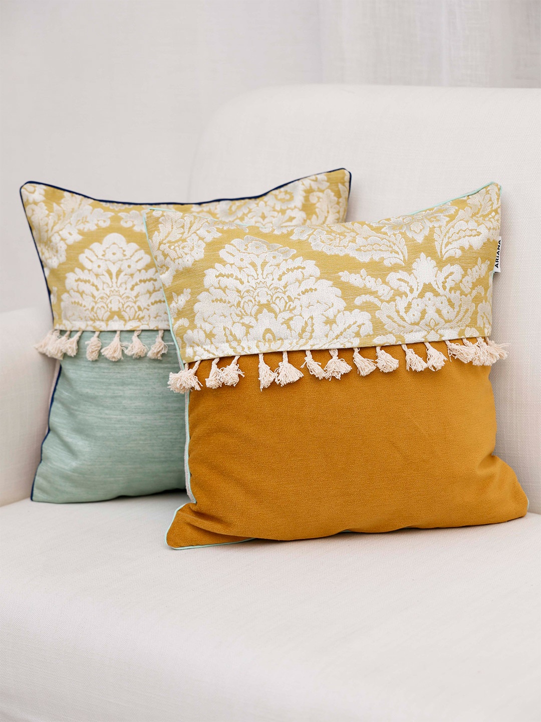 

Ariana 2 Pcs Yellow & Blue Jacquard Square Cushion Covers