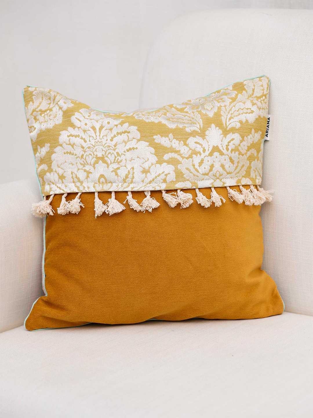 

Ariana Mustard Yellow Jacquard Square Cushion Cover
