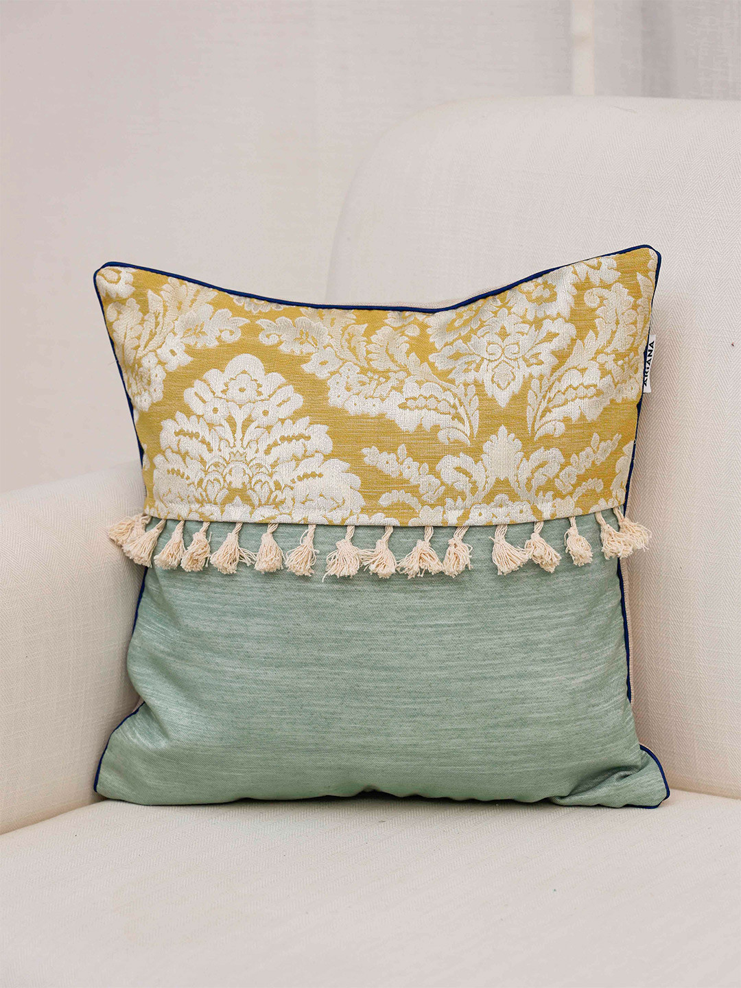 

Ariana Green & Yellow Ethnic Motifs Woven Design Jacquard Square Cushion Covers