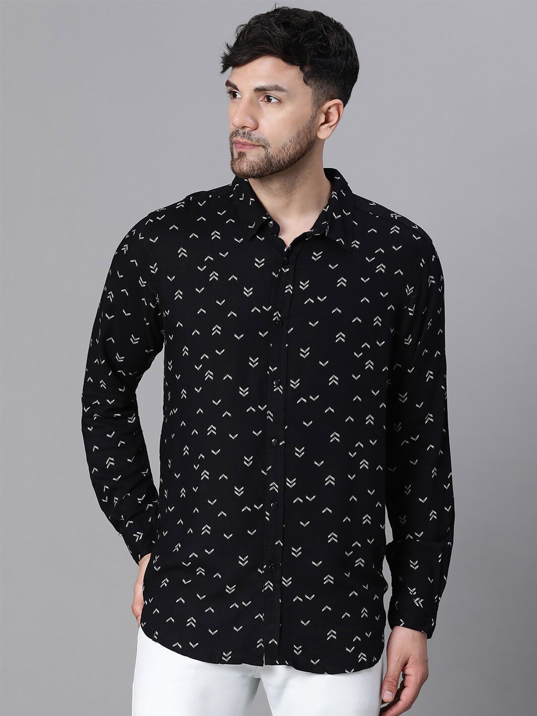 

Oxolloxo Relaxed Geometric Printed Casual Shirt, Black