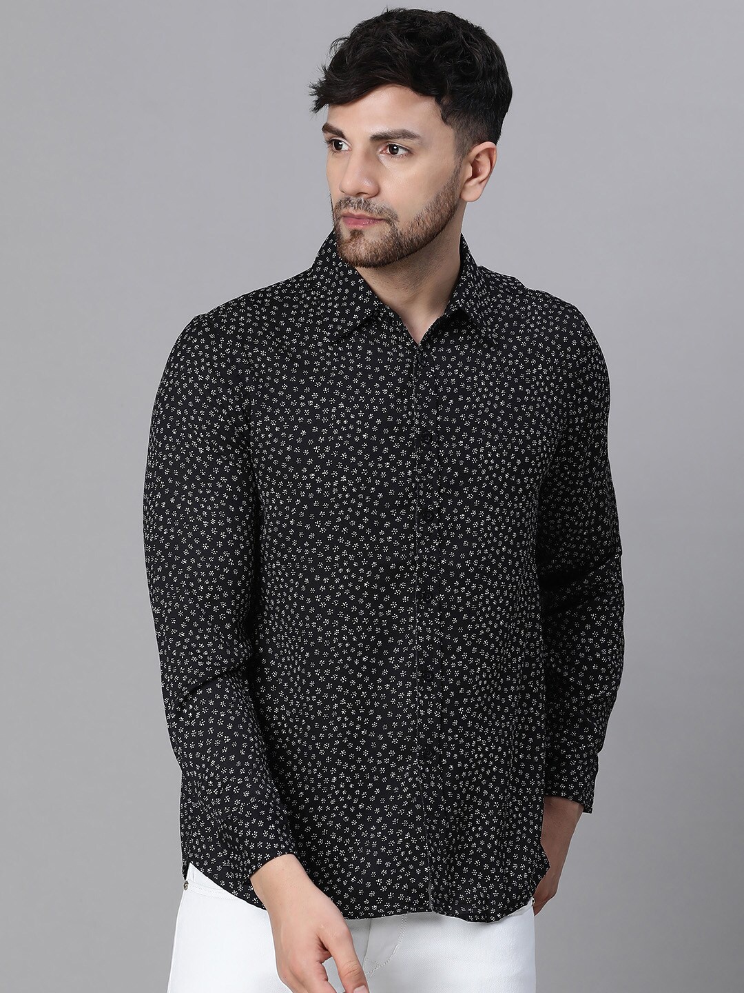 

Oxolloxo Relaxed Floral Printed Casual Shirt, Black