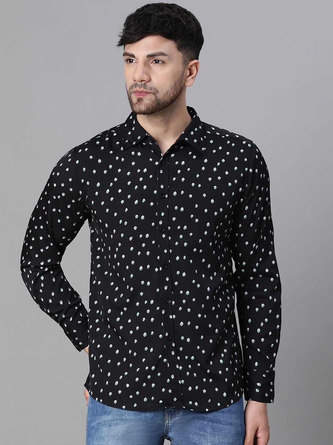 

Oxolloxo Relaxed Abstract Printed Wrinkle Free Casual Shirt, Black