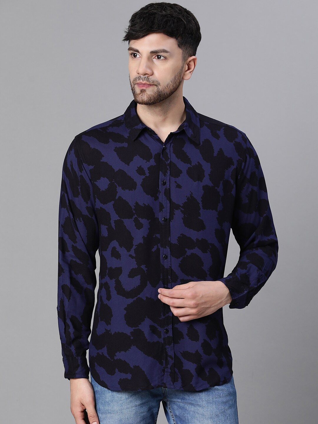 

Oxolloxo Relaxed Animal Printed Casual Shirt, Navy blue