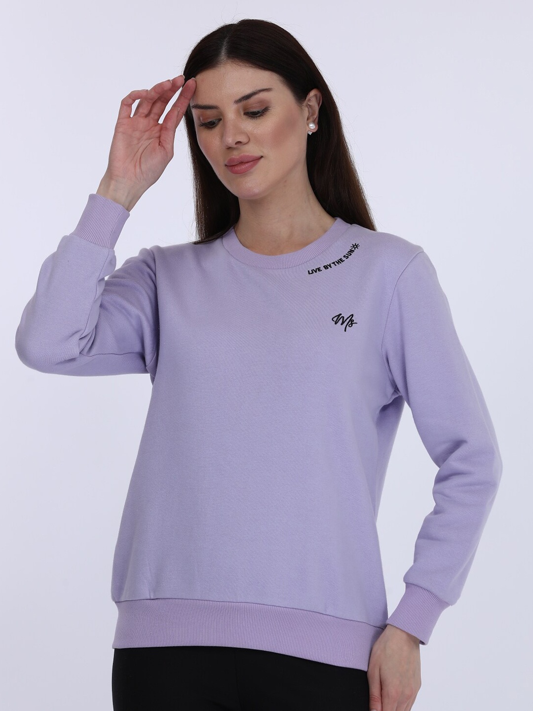 

MAYSIXTY Round Neck Long Sleeves Cotton Pullover, Purple
