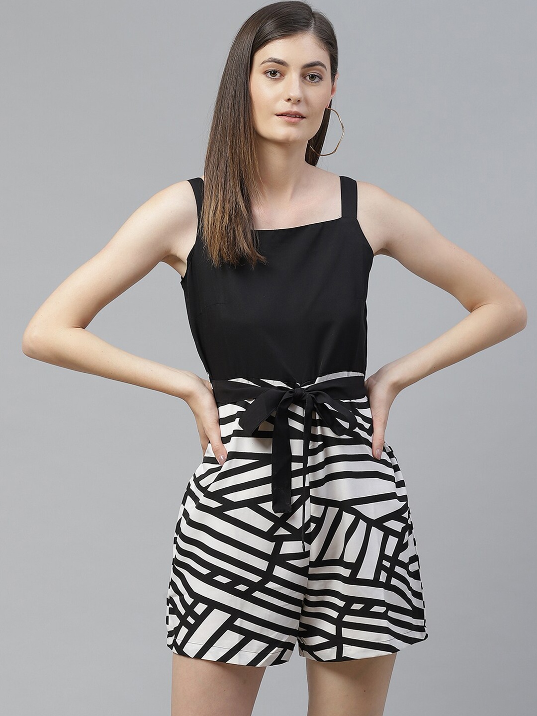 

SIRIKIT Black Printed Shoulder Straps Basic Jumpsuit