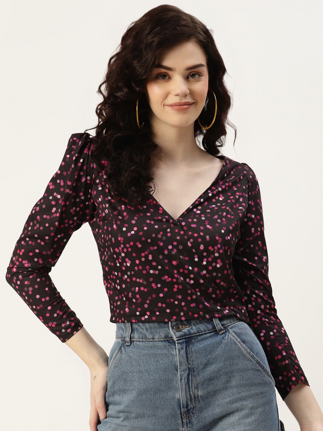 

SIRIKIT Polka Dots Printed Crop Top, Black
